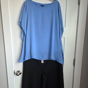 AT Blue Dress Blouse/LOFT Cropped Wide Leg Pants